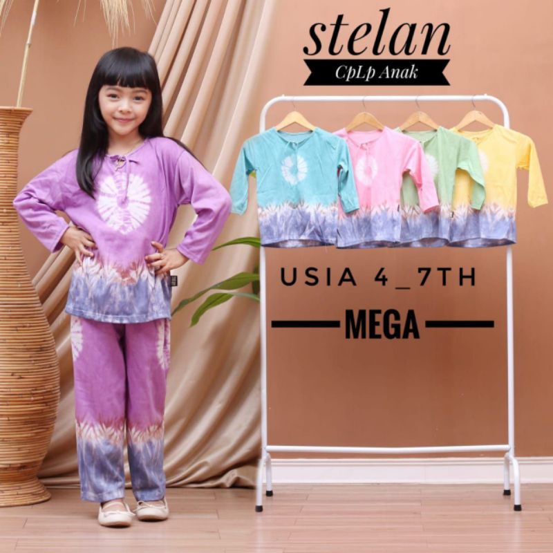 Setelan Anak Perempuan Motif Tiedye Pelangi Usia 5-6 Tahun Piyama Anak Lengan Panjang Kekinian