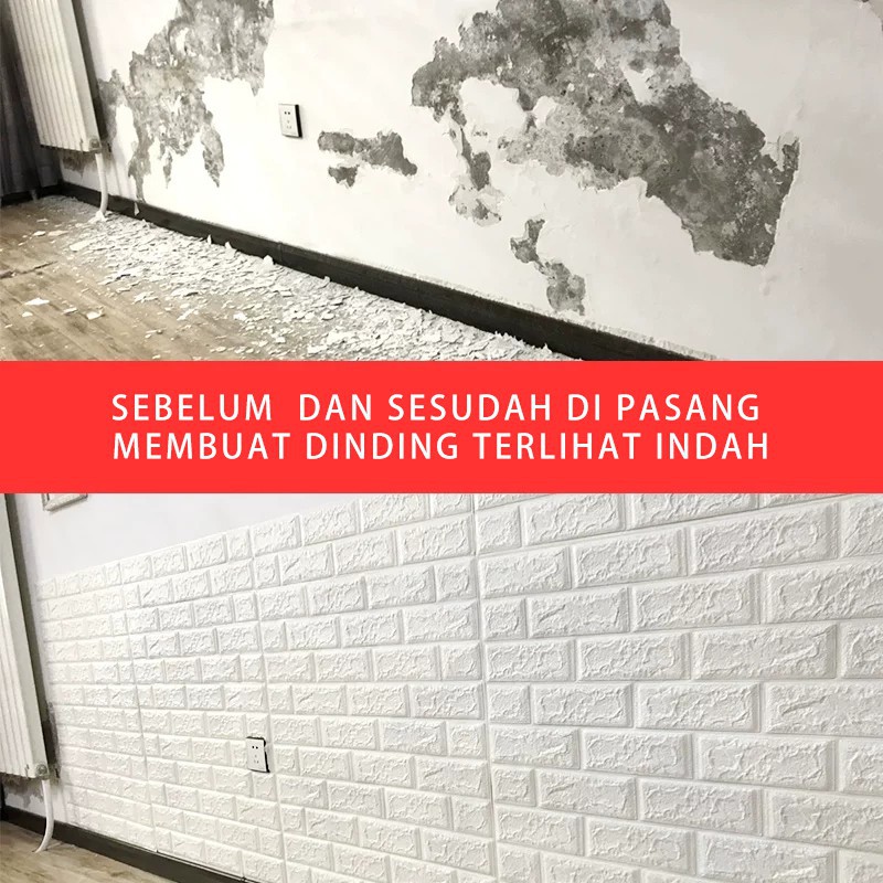 Wallpaper Foam 3D Dekorasi Dinding Motif Bata Brick Bertekstur dan Timbul seperti Bata Asli Putih