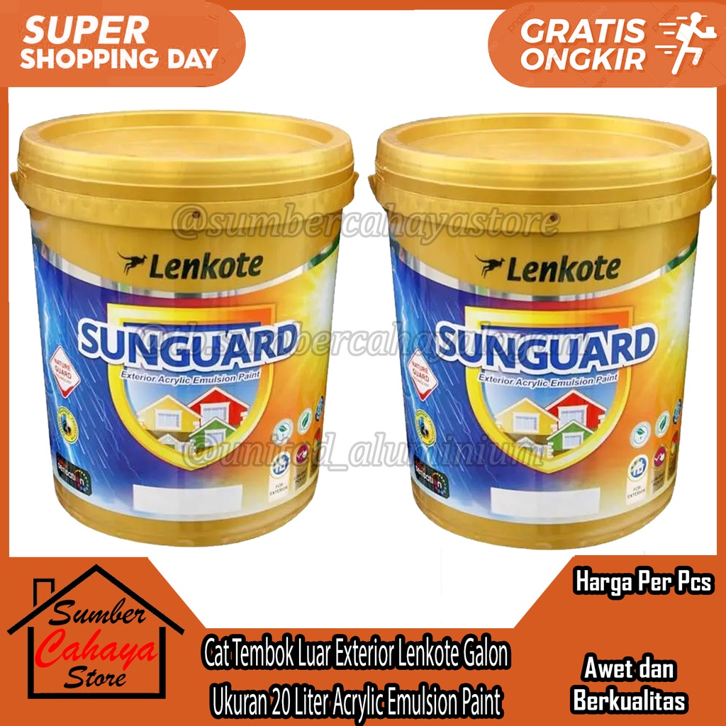 Cat Tembok Luar Exterior Lenkote Galon Ukuran 20 Liter Acrylic Emulsion Paint Cet Pelapis Dinding Lu