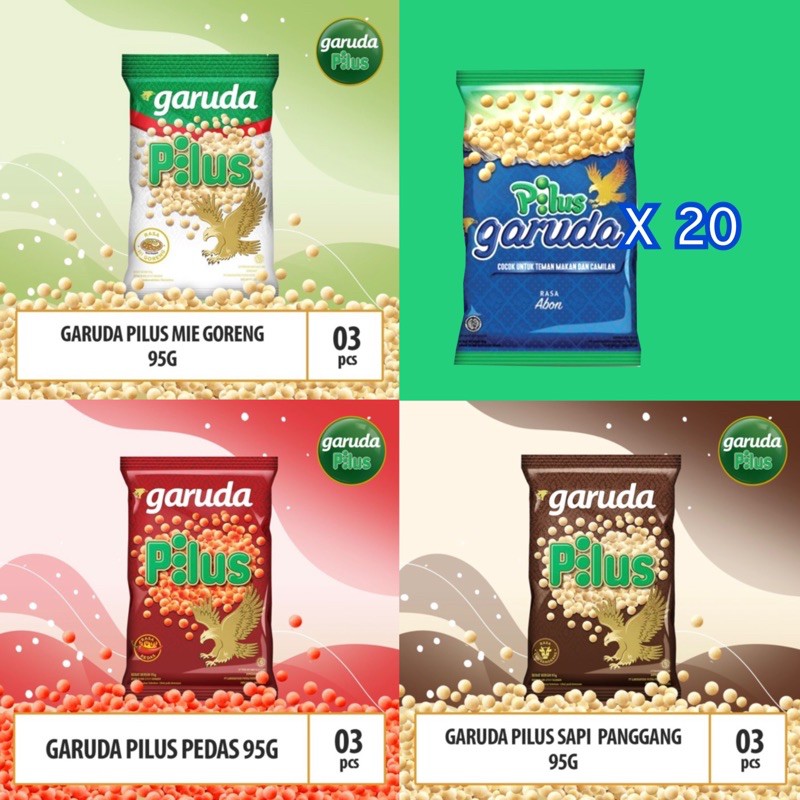 

PILUS GARUDA MIE GORENG / PEDAS / SAPI PANGGANG PAKET 95GR X 3 BKS / ABON RENTENG ISI 20 BKS