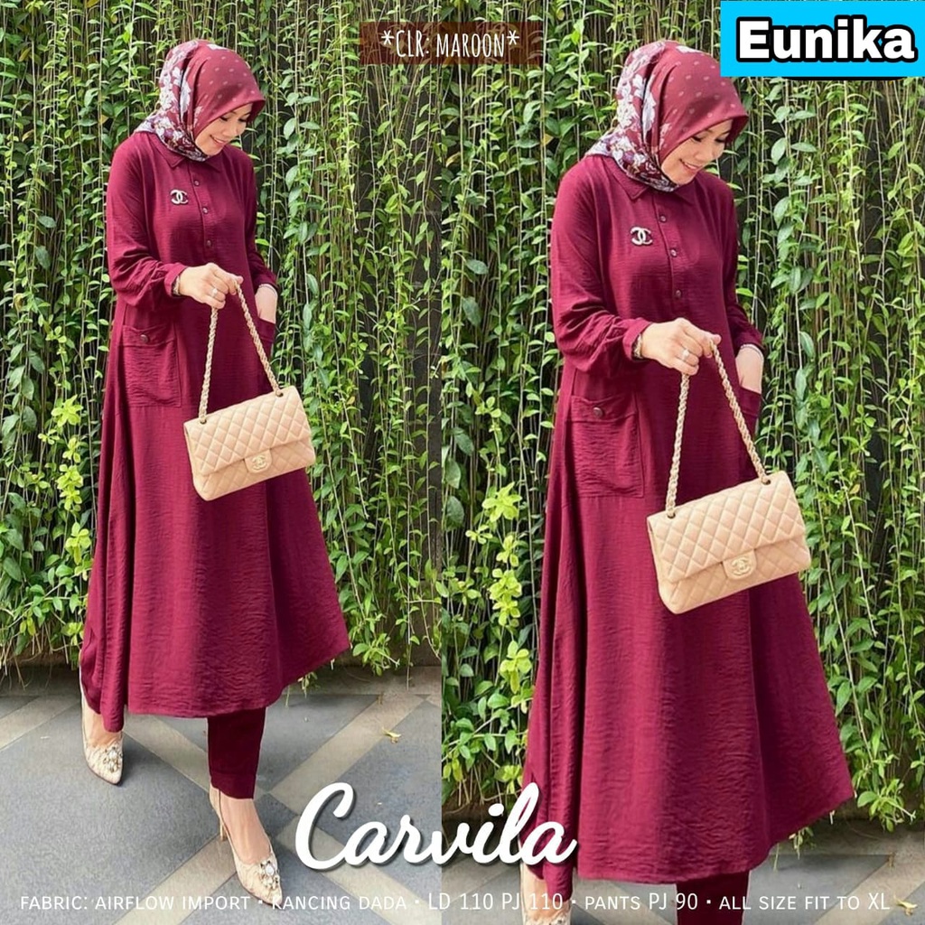 CARVIL ONE SET BY EUNIKA - CARVILA SET EUNIKA- REGINA ONESET BY EUNIKA - SET LONG TUNIK DAN CELANA WANITA - SET PAKAIAN MUSLIM WANITA-CARVILA MARUUN