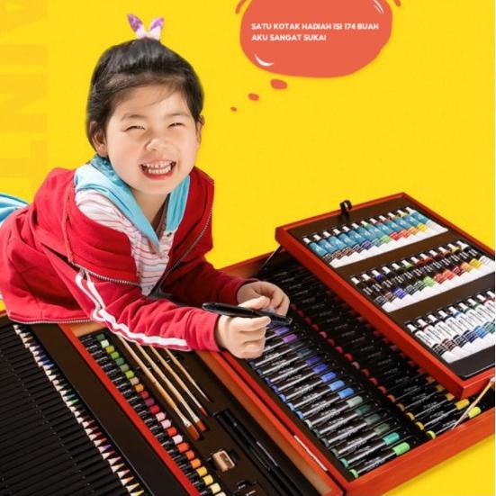 

TERBAIK KKV - Drawing Set Peralatan Menggambar Melukis Pensil Warna Cat Air Cat Minyak Kuas Lukis 174pcs 66D!