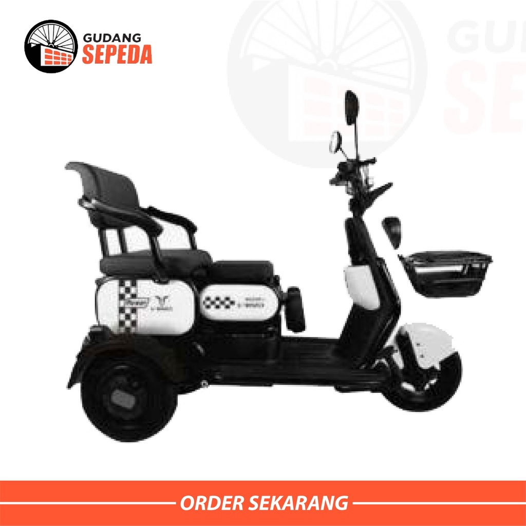 Sepeda Motor Listrik Tipe Uwinfly Maleo Roda Tiga Disc Brake By UWINFLY Garansi SNI untuk orang tua 4 ban 3 baris kursi anti jatuh kuat 250 kg keranjang dan bisa lipat kursi-White