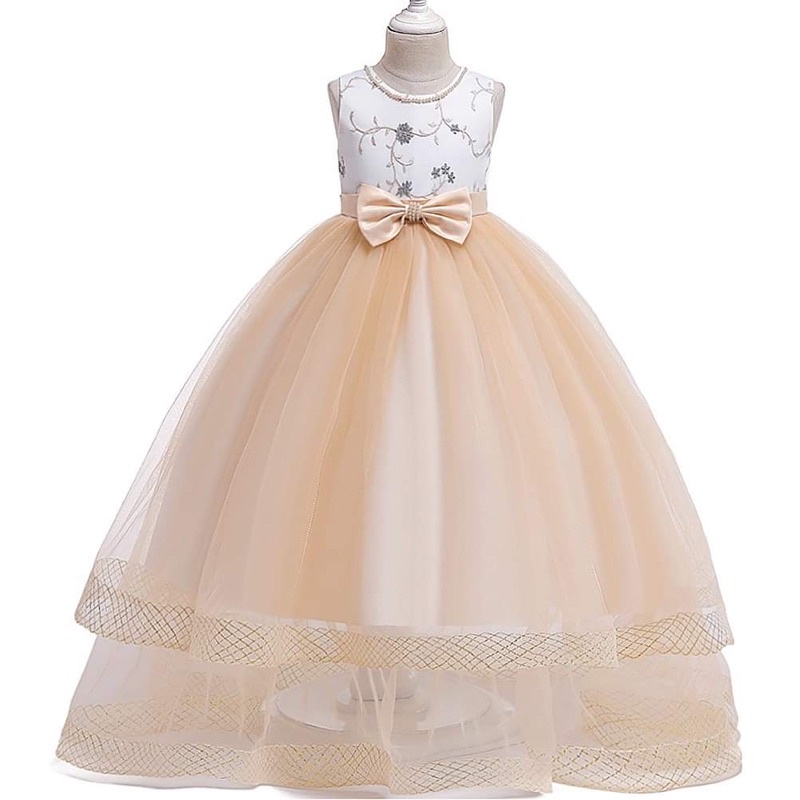 Dress Anak Warna Gold Party Dress Long Dress Premium Baju Pesta Anak