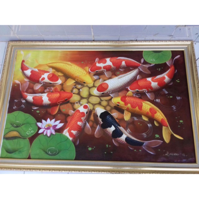 Lukisan ikan koi fengshui tanpa bingkai