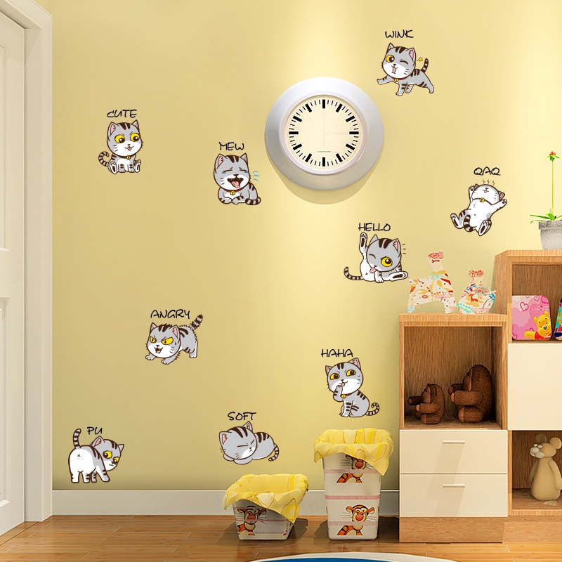 Stiker Dinding Bahan PVC Tahan Air Gambar Kucing Untuk Dekorasi Kamar Anak