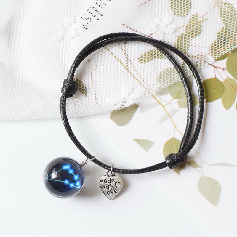 Gelang Tenunan Tangan adjustable Desain 12 Rasi Bintang Dan Tulisan love Untuk Pria Dan Wanita