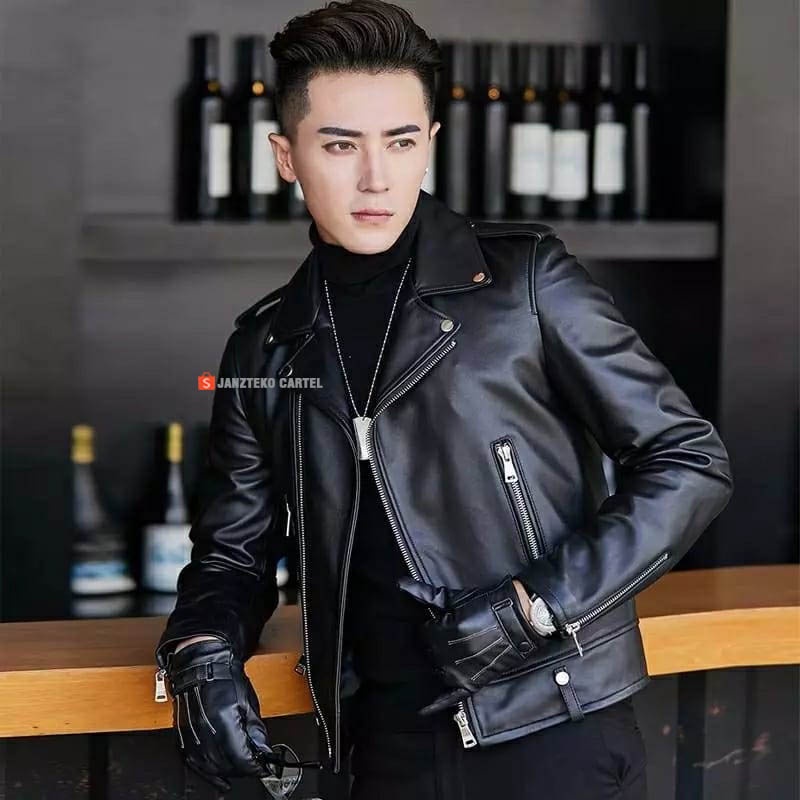 JNK x ICARDI - Jaket Pria Leather Premium Original Branded Bahan Semi Kulit Sintetis Viena Cowok Laki Laki Remaja Dewasa Anak Muda Kekinian Terbaru 2021 Import Distro Jacket Mens Style Biker Long Sleeve Zipper Slim Fit Waterproof Slim Fit Motor Touring