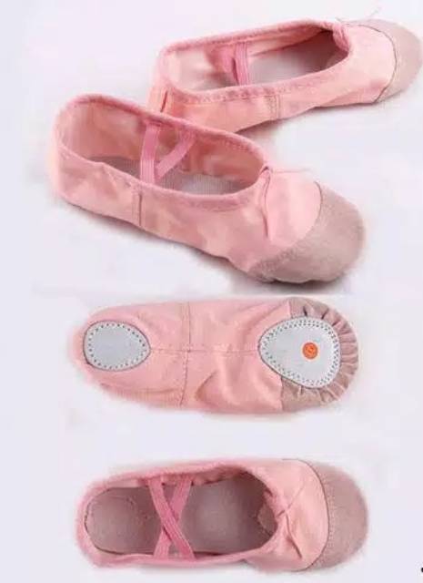 Sepatu Ballet Balet Kanvas Aksen Kulit Senam Gymnastic Pointe Split Sole Anak Dewasa