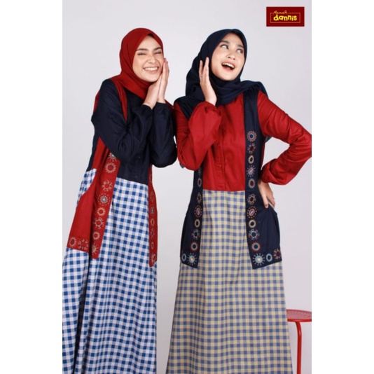 Dannis Terbaru A210915 Gamis Navy - Merah Maroon Free Masker