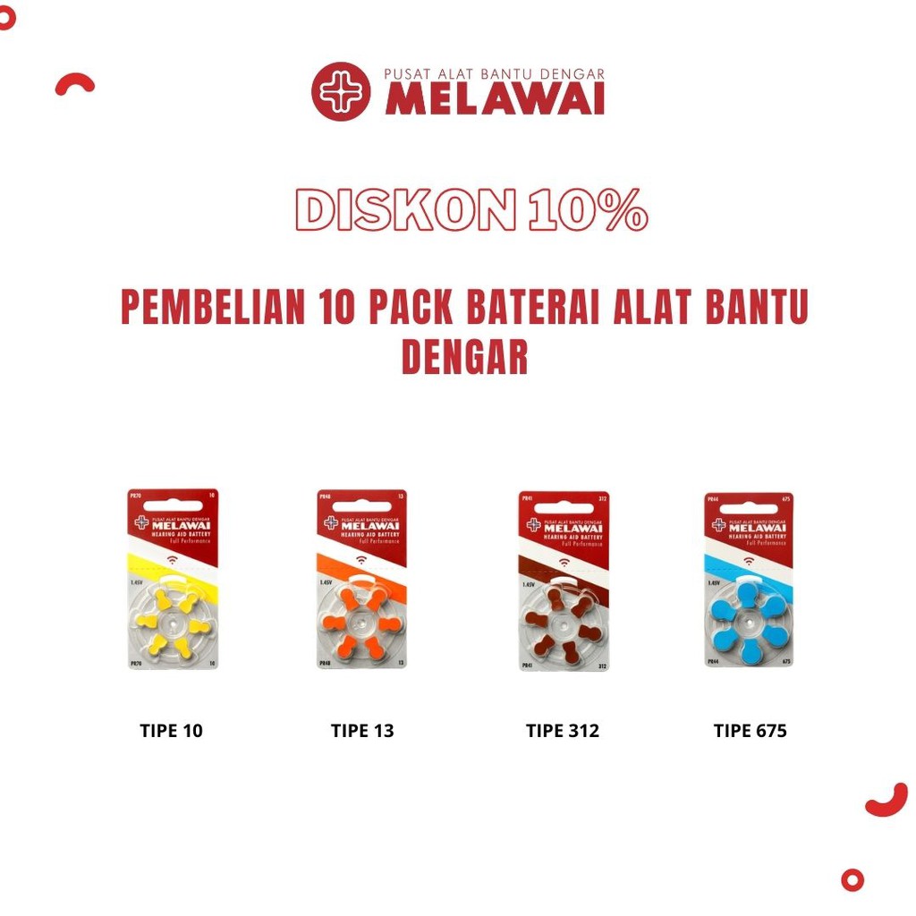 10 Pack Baterai Alat Bantu Dengar Melawai