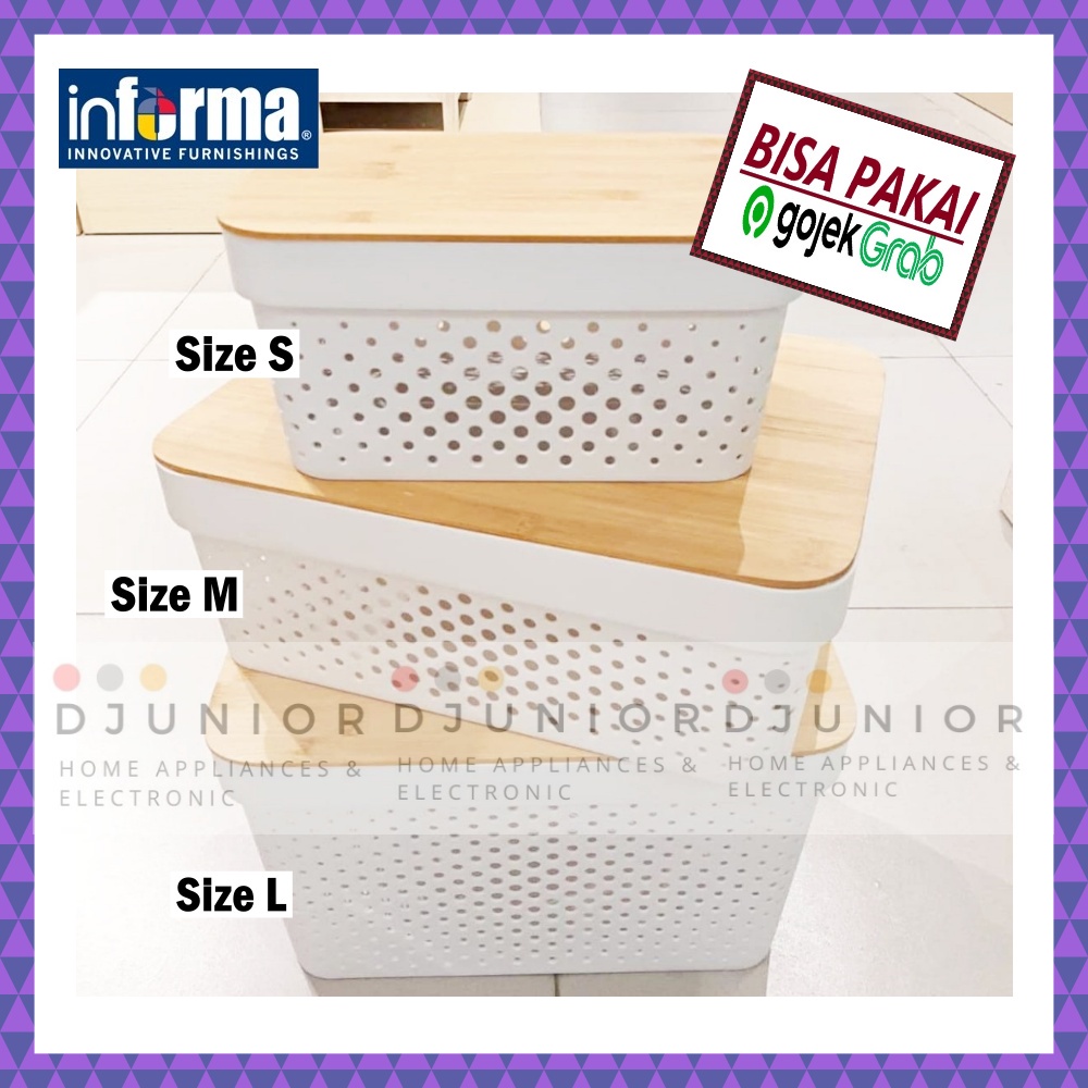 INFORMA - STORAGE BOX NATURAL WAFFLE WHITE / KOTAK PENYIMPANAN TUTUP KAYU