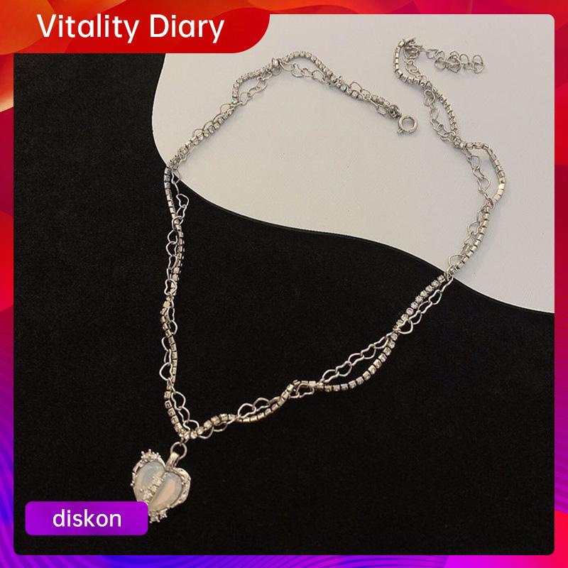 【COD❤️】Split Love Multi-layer Flash Diamond Zircon Kalung Wanita Manis Keren Temperamen VDY