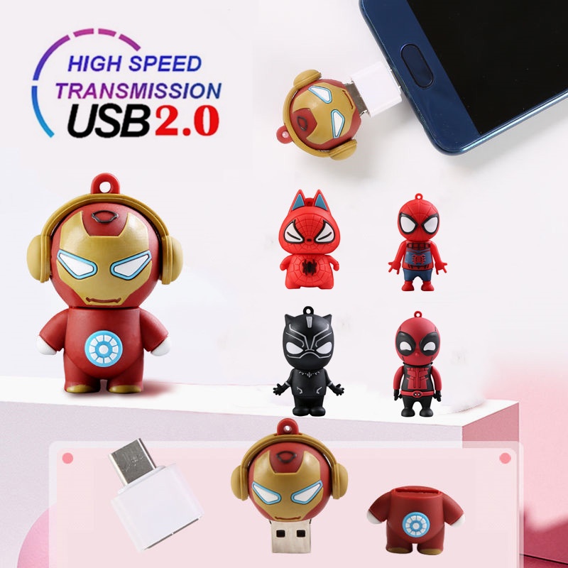 Flash Disk USB 1TB 2 in 1 Anti Air Bentuk Spiderman / Iron Man