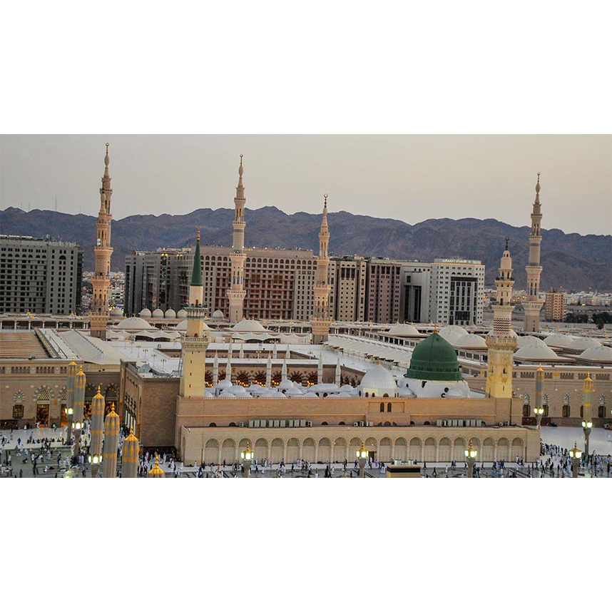 Lukisan  lukisan cetak hiasan dinding plus bingkai gambar masjid nabawi ukuran 65x45