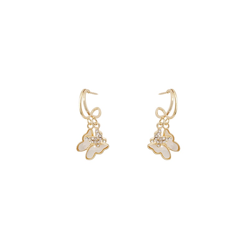 Anting Tusuk Desain Kupu-Kupu Geometri Full Berlian Bahan 925 silver