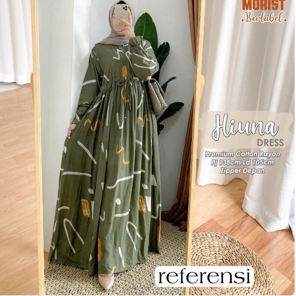 GAMIS RAYON VISCOSE MOTIF HIUNA HIJAU ARMY - DRESS RAYON JUMBO MOTIF LUNA BUSUI FRIENDLY - TUNIK DRE