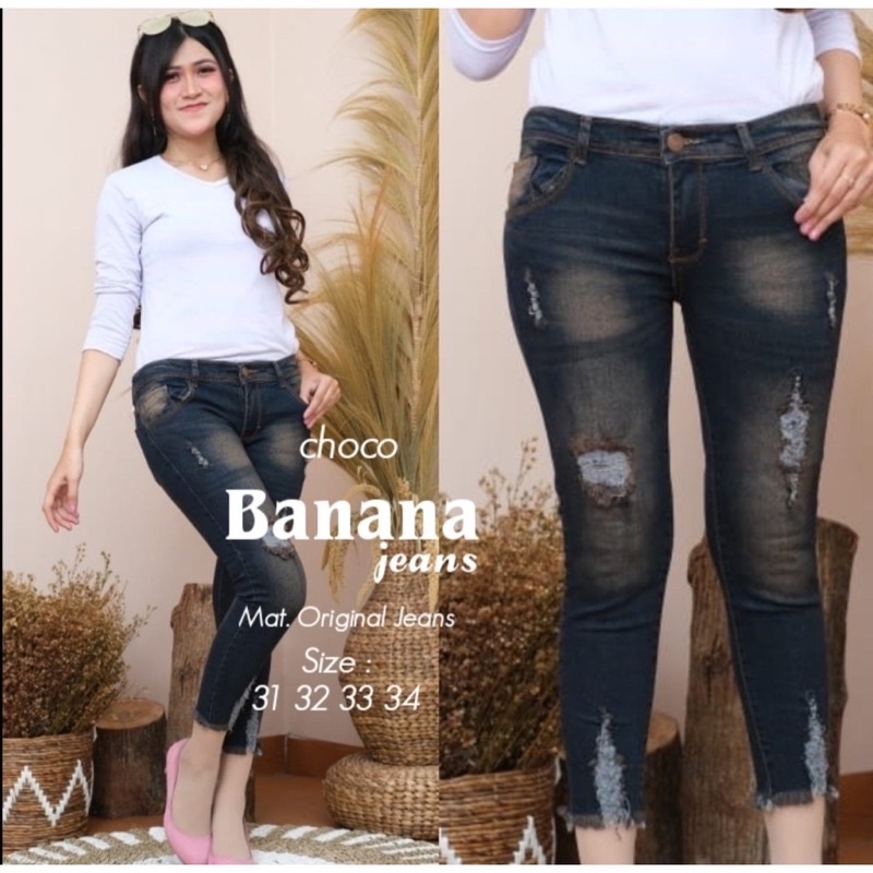 1KG MUAT 2PCS | BANANA JEANS PANTS 7/9 SOBEK DEPAN BAWAH FASHION HITS OOTD SELEBGRAM