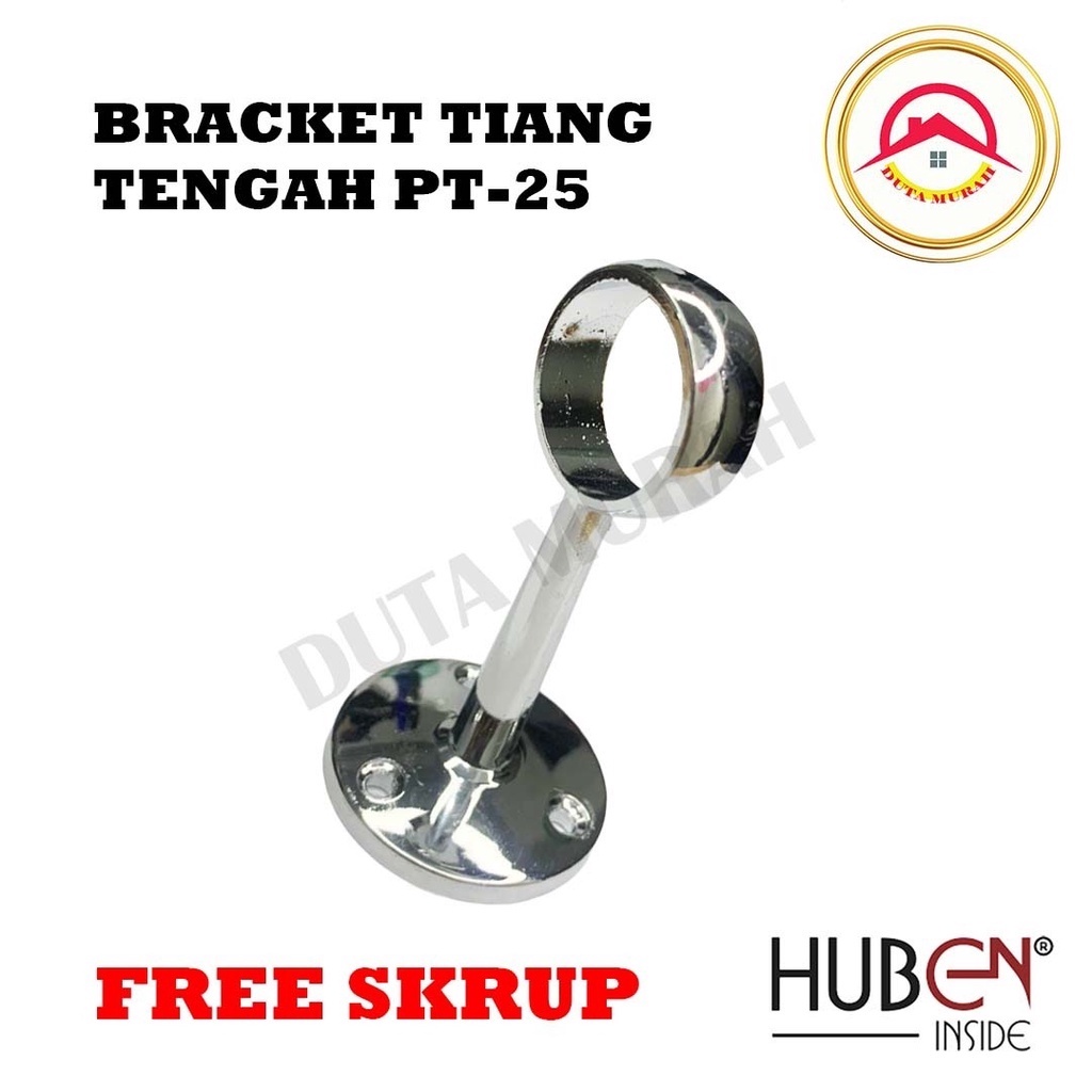 Braket sock Tiang Pipa Bulat Aluminium chrome stanless  Tembus Buntu 25mm (1inchi)