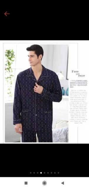 BAJU TIDUR PIYAMA PRIA PP KATUN TEBAL IMPORT BERKUALITAS MOTIF KRA KANCNG LIMA LENGAN PANJANG SETELAN CELANA PANJANG POLOS BIRU NAVY TERBARU SIZE L-XXXL FIT TO 85KG