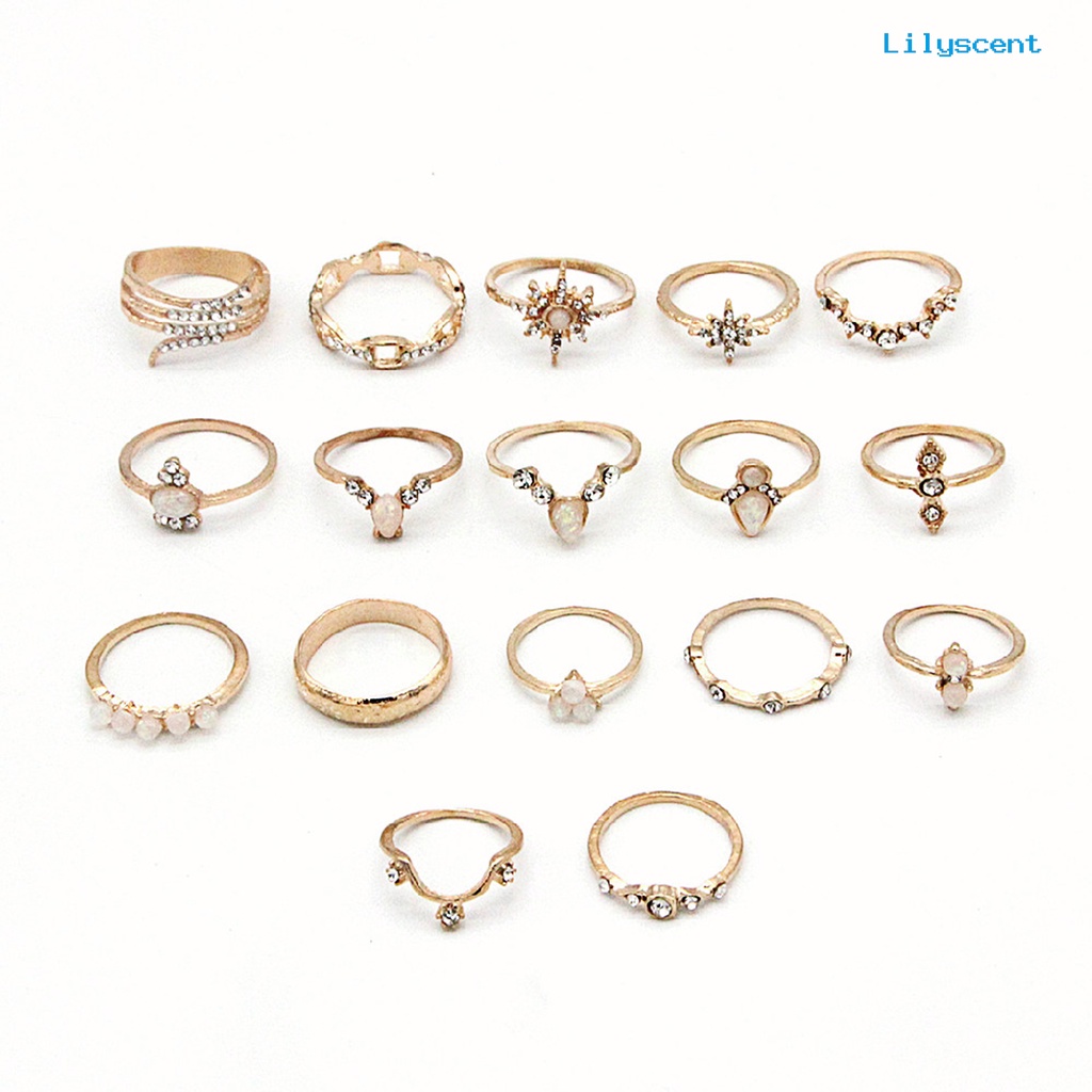 17pcs / set Cincin Knuckle Midi Berlian Imitasi Stackable Gaya Bohemian Untuk Aksesoris Perhiasan