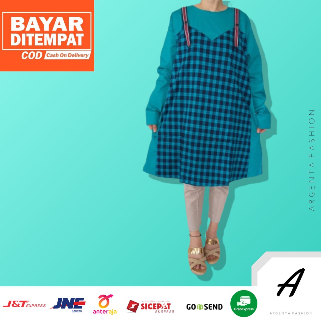 Baju Atasan Tunik Wanita Kekinian Modern Tunik Muslimah Kotak Kotak