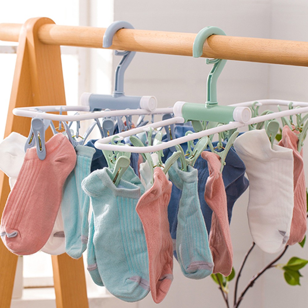 HOVELSHOP Gantungan Jemuran Bayi Lipat  12 Jepitan Bra Kaos Kaki CD Serbaguna