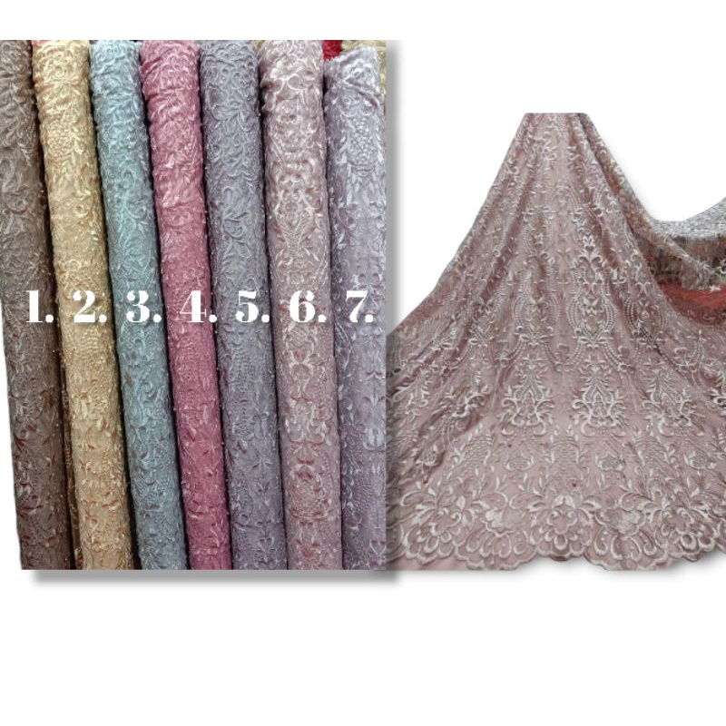 Kain tile elisab / Tile akar mutiara /Tile mutiara gliter /Tile bordir mutiara / Tile akar kebaya /b