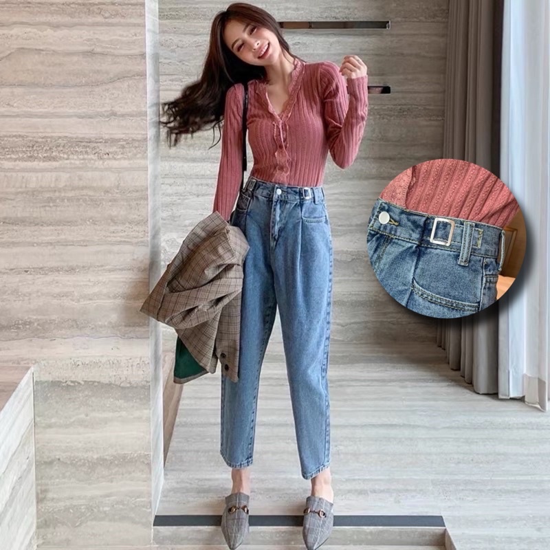 BOYFRIEND DENIM JEANS PANTS BF HIGHWAIST IMPORT CELANA BAGGY JEANS MX604