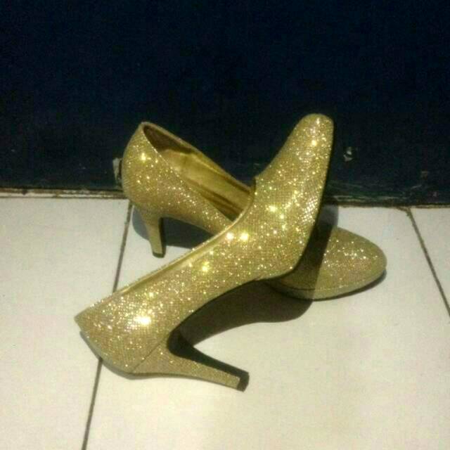 FLD SHOES GOLD HIGH HEELS SEPATU PESTA