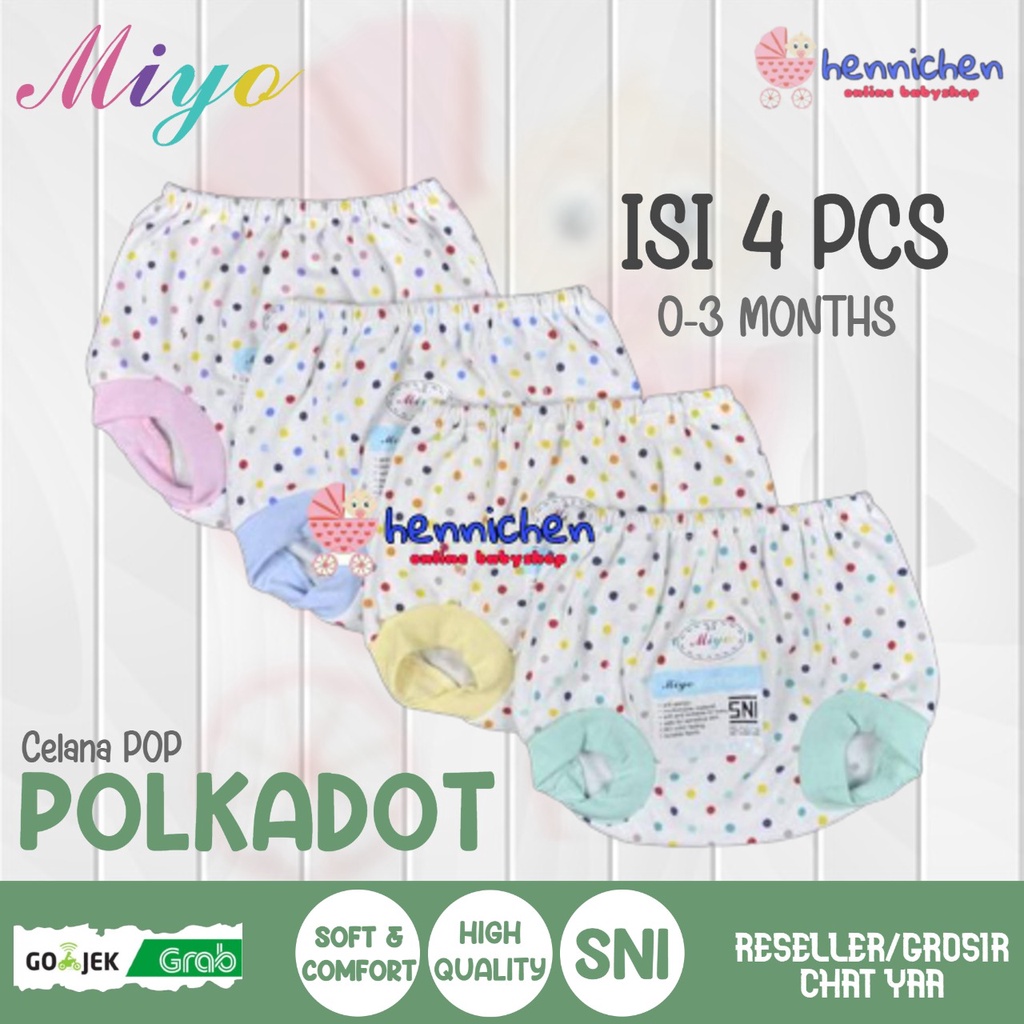 MIYO 4 Pcs Celana Pop Bayi/Baby Polkadot Newborn (0-3M)| Perlengkapan Bayi /Bawahan Baju Bayi