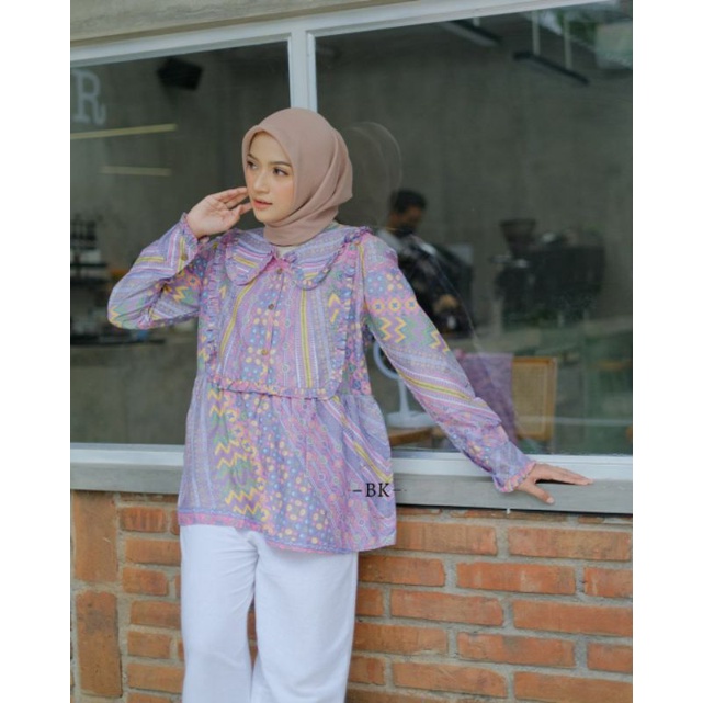 BATIK PARISYA - Mella B00034 Atasan Batik Wanita Blouse Batik   Wanita Bluse Batik Trendy - Seragam.