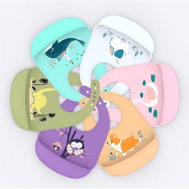 Premium Baby Bibs Silikon Waterproof Celemek Makan Bayi MPASI Feeding Silicone Slabber Bib BPA FREE CJ04