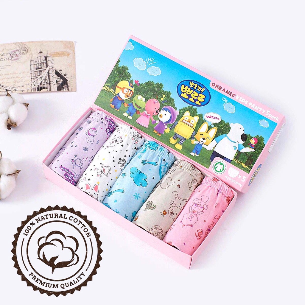 SET Celana Dalam Anak bahan Organic Cotton kualitas Premium Import Celana Dalam Anak Perempuan segitiga isi 5 FREE BOX lucu Kolor Anak Perempuan Bahan katun Celana Dalam Anak Gambar Pororo Girl