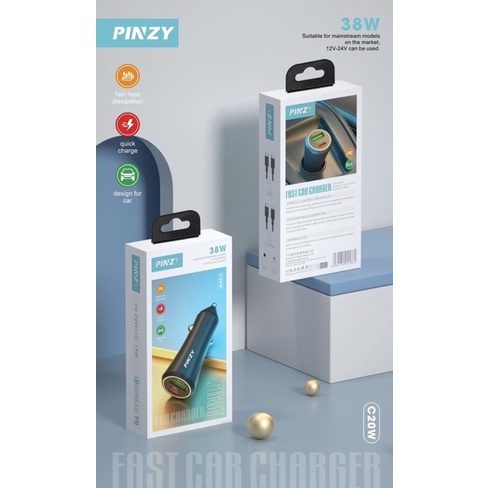 Saver PINZY PD C20W - QC 18W Free Kabel Usb Type C to C Bahan Besi - Car Charger Type C to C 18W