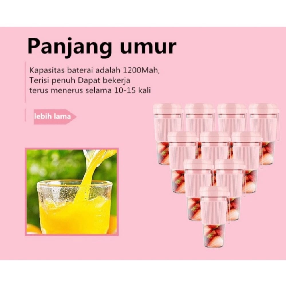 Mini Portable Juicer Cup  300ML Rechargerable -  Blender Jus buah -  Alat Jus Portable Listrik 4 Mata Pisau