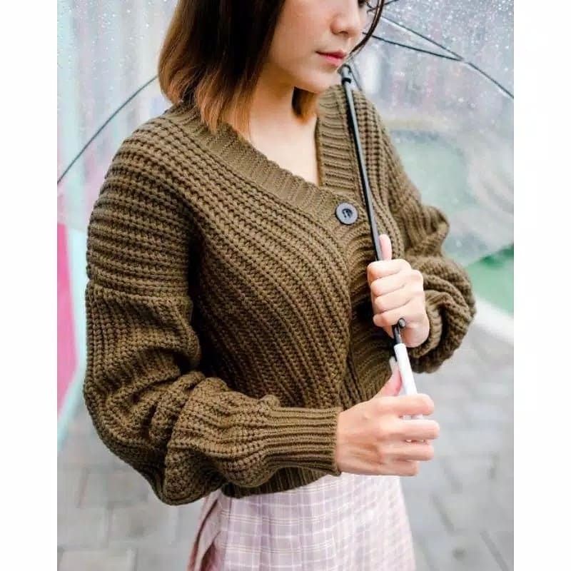 Cardigan Rajut Oversize Nacara Premium Cardy Crop Tebal-Bronze