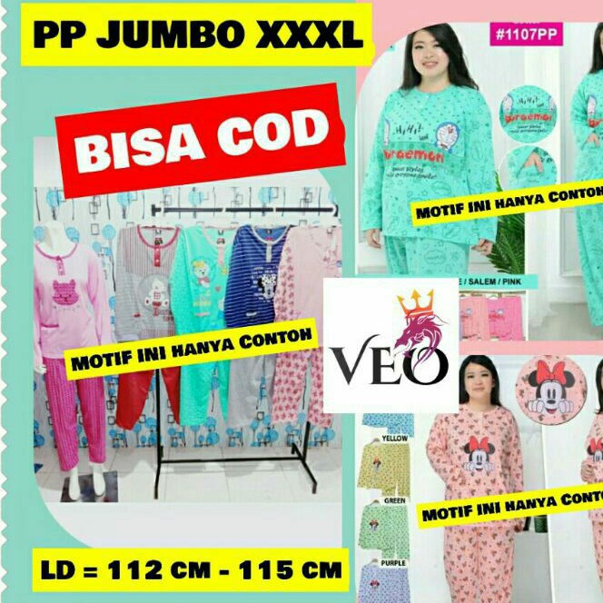 baju tidur pp jumbo xxxl / xxl dewasa grosir eceran, motif random