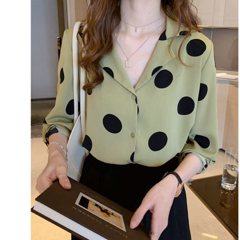 MDLV ~ 8380 Dottila Lapel Collar Shirt Women Polka Shirt Kemeja Polka Kemeja Twiscone Kemeja Premium Kemeja Import Fashion Import