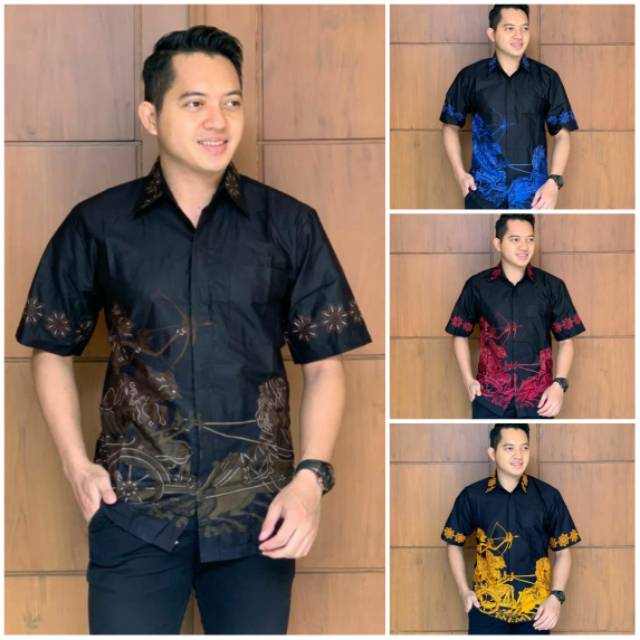 BSWART Batik HRB026 Kenongo Hem Pendek Padi Pekalongan M L XL Batik Pria MURAH Modern Grosir