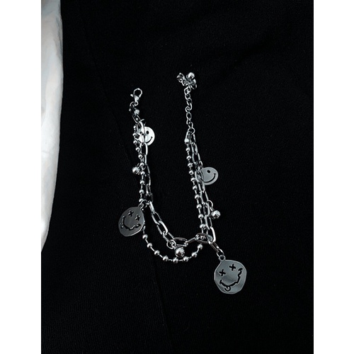 LRC Gelang Tangan Fashion Silver Color Double-layer Chain Smiley Face Bracelet V42737