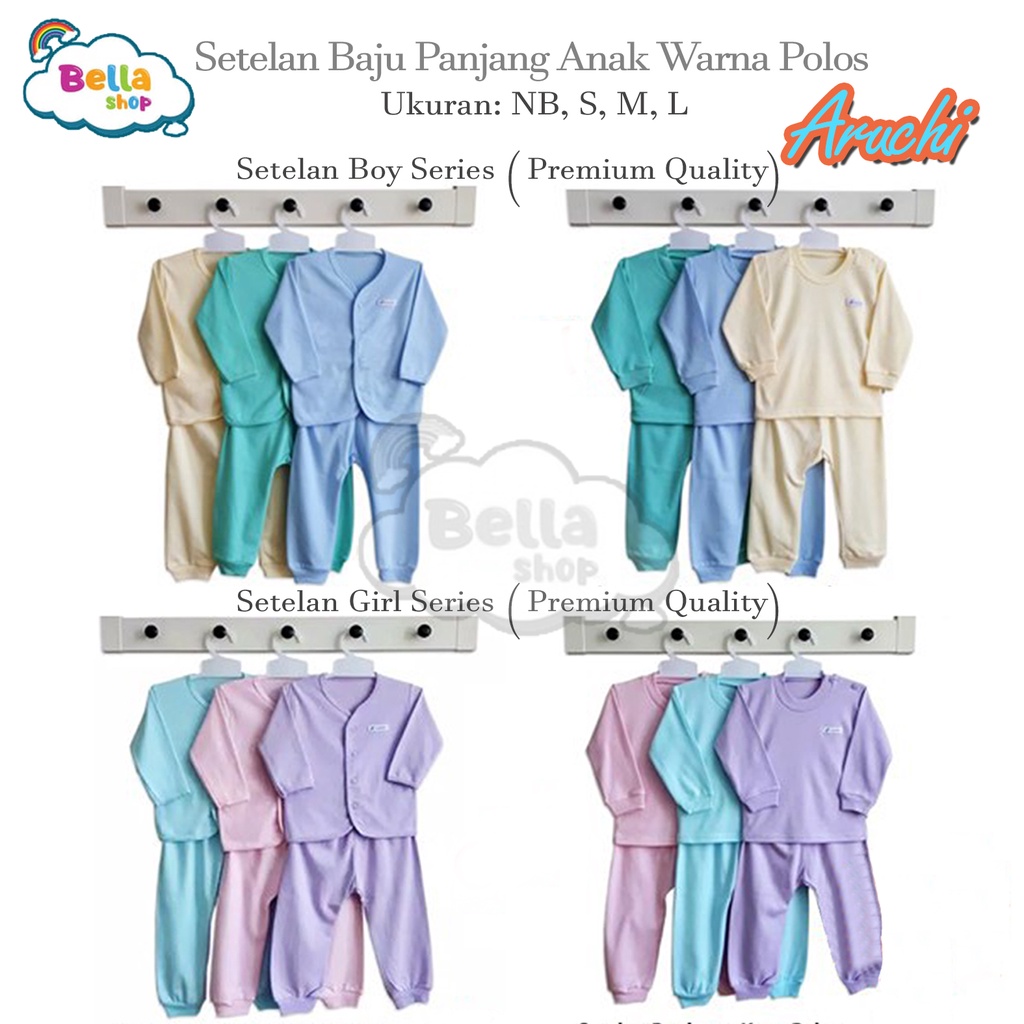 1 SETEL ARUCHI SETELAN BAJU PANJANG ANAK POLOS WARNA-BELLASHOP