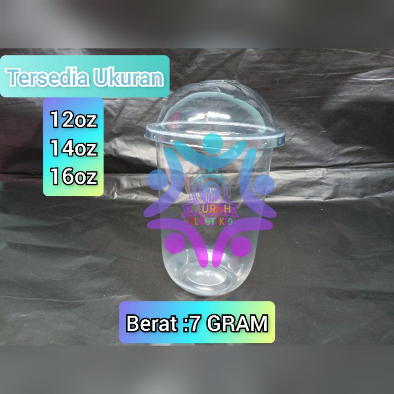 Gelas Oval 12oz 14oz 16oz Tebal 7gram plus tutup Cembung U Cup