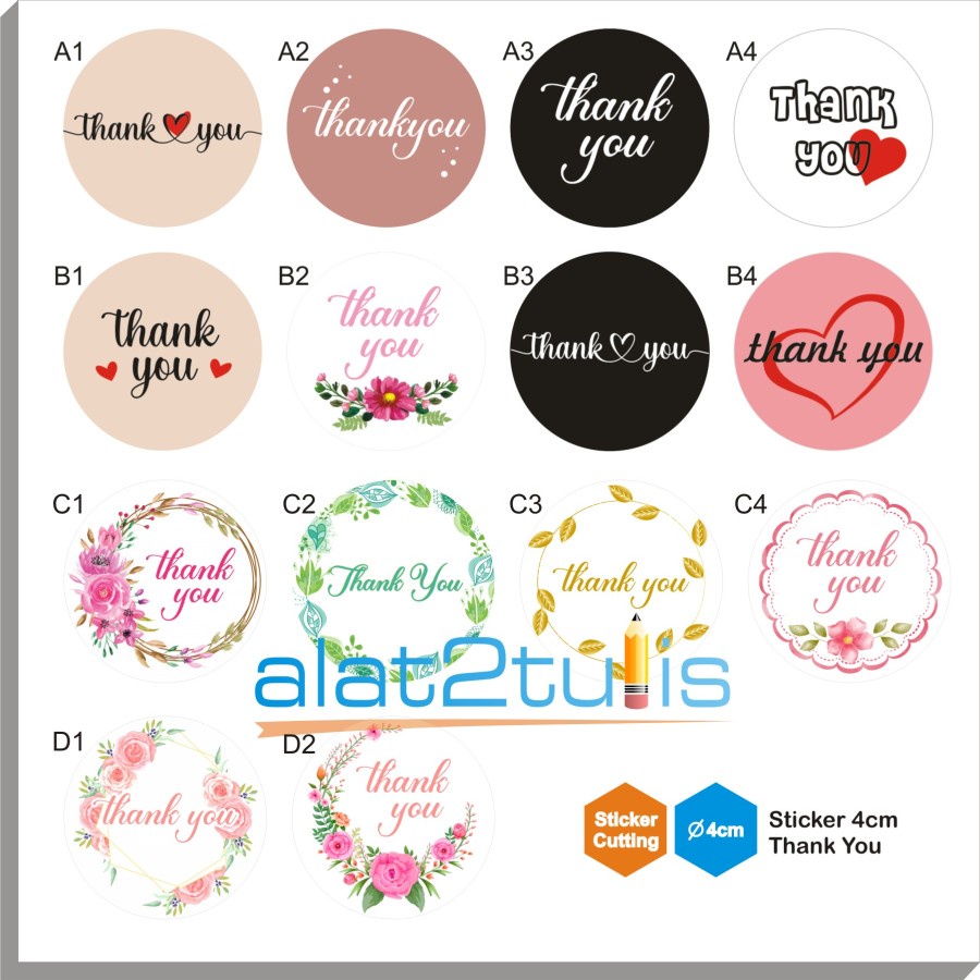 

Stiker | Sticker thank you cutting bulat 4 cm kiss cut