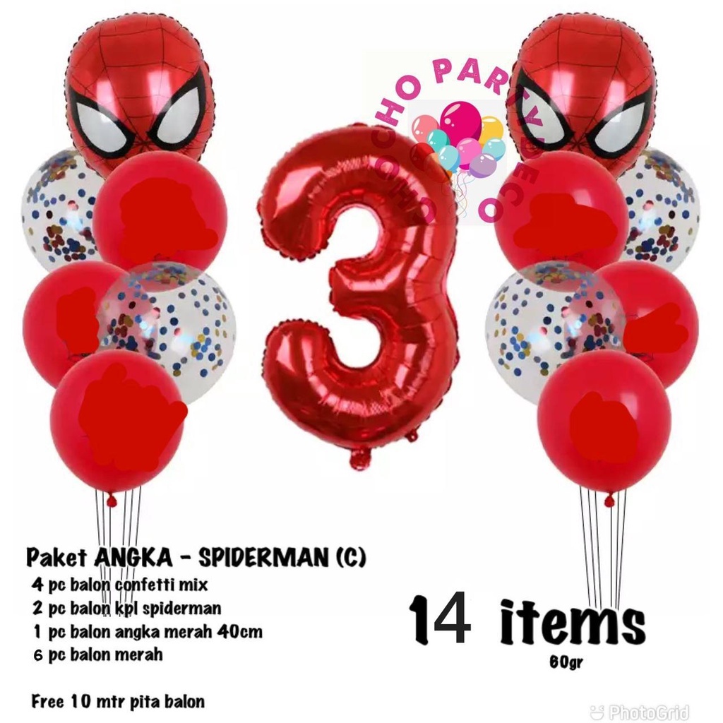 (1set) Paket balon ANGKA Spiderman ulang tahun dekorasi ulang tahun Spiderman