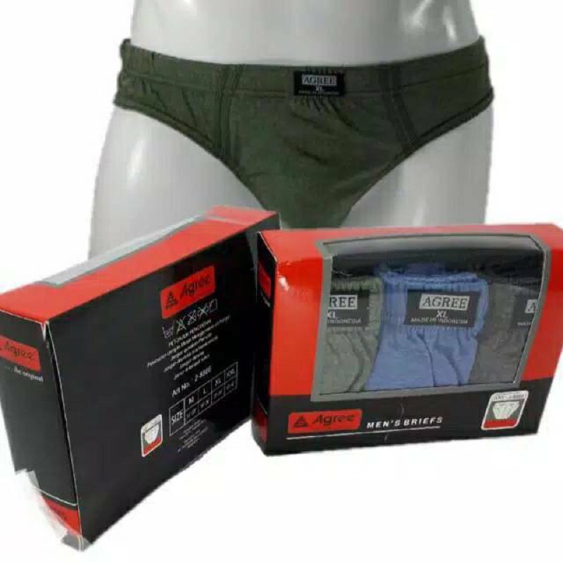 1BOX ISI 3pcs Agree 8886 Celana Dalam / CD Sempak Daleman Pria Cowok Laki Katun Agree 8886 1 Box Isi 3 Pcs COD