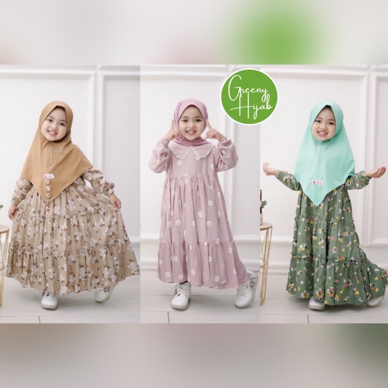 GAMIS QILA AMANDA ASOKA MARWA MAXY MAXI DRESS ANAK KIDS KATUN COTTON RAYON VISCOSE  MOTIF ADEM S M L