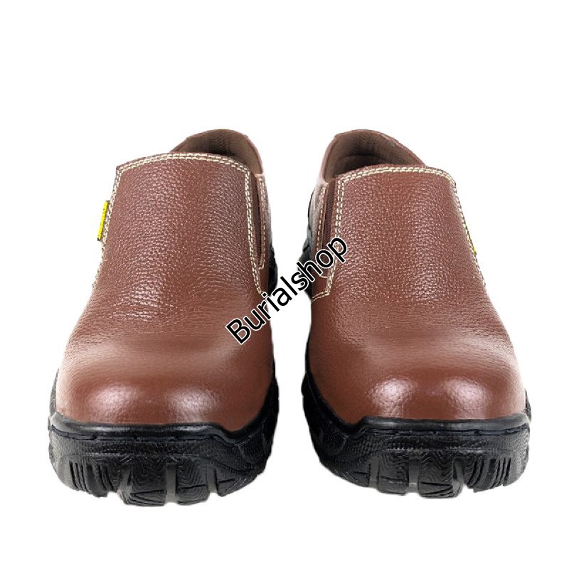 Sepatu Safety Kulit Sapi Asli Slip On Original Septi Pria Ujung Besi Septy Slop Selop Kerja Lapangan Proyek Industri Sefti Shoes BS