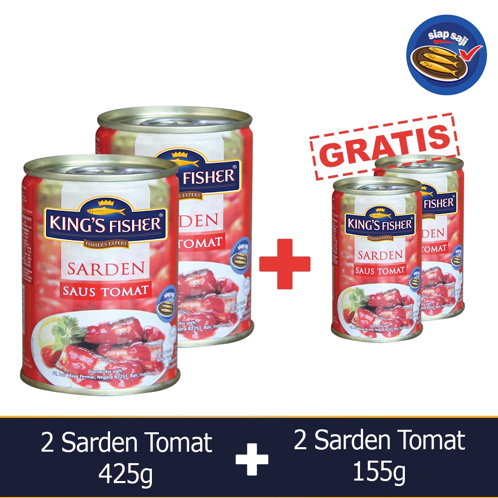 

King's Fisher Paket 4 pcs Sarden saus Tomat 425g 155g Makanan Kaleng