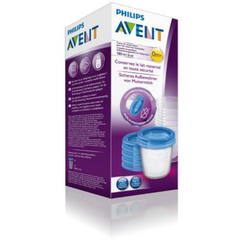 Philips Avent Breast Milk Storage Cups 180ml isi 5pcs - Kantong ASI